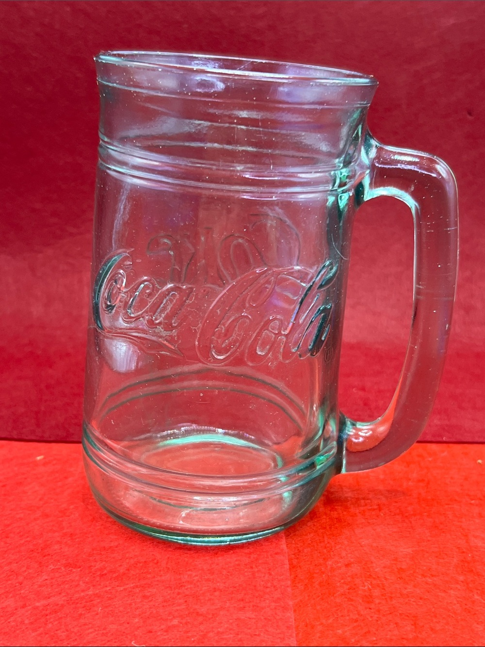 Coca Cola Clear Green Glass Beer Mug with Handle - Green Tint